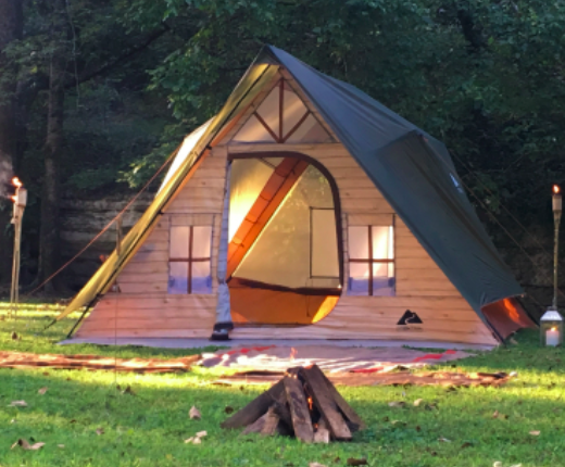 cons with log cabin tent